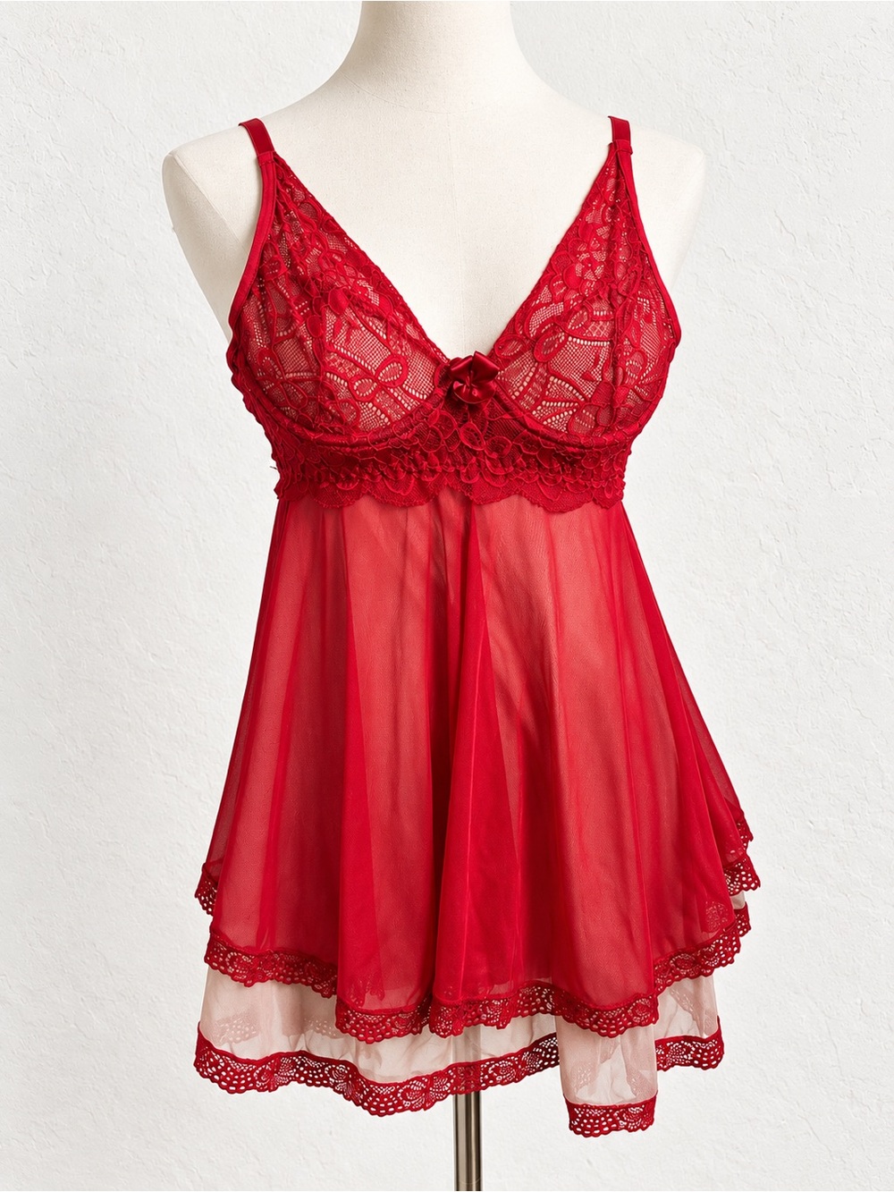 Vintage Inspired Red Lace Babydoll Lingerie Nightgown | Coquette Romantic L